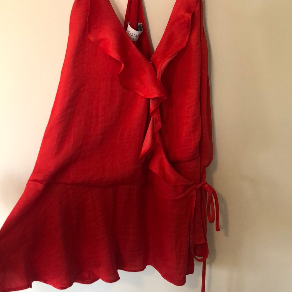 Red Ruffle Wrap Top, size L - Picture 2 of 4